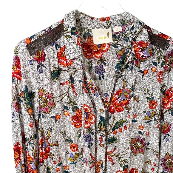 Anthropologie Maeve Janie Flounced Floral Lace Mesh Peasant Blouse Size 2 - Picture 3 of 8